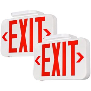 torchstar led exit sign, emergency exit light with battery backup, double face, ul 924, ac 120/277v, damp location, hardwired red letter exit lights for business, pack of 2