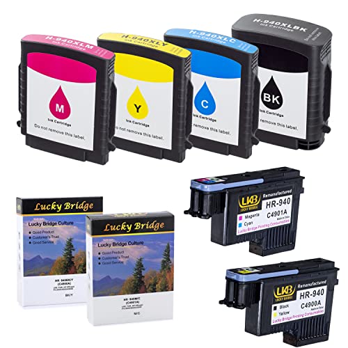 LKB Remanufactured HP940 Printhead C4900A C4901A and 1 Set 940 940XL Ink Cartridge with chip Never Used Replacement for HP Officejet (2PK Printhead and 1 Set Ink Cartridge)-USA