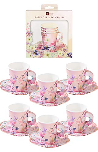 Talking Tables BG-CUPSET Blossom Party Paper Tea Cups, Pack of 12, Height 8cm, 3", Pink and Gold