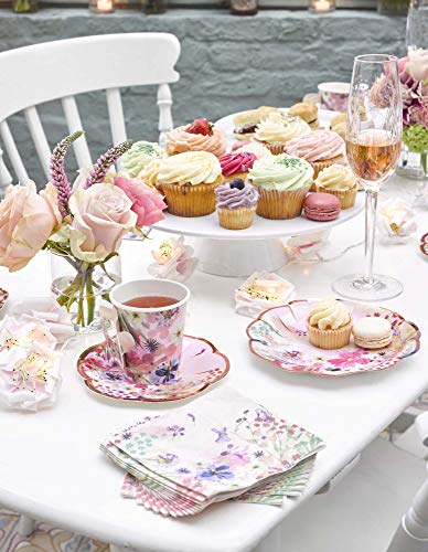 Talking Tables BG-CUPSET Blossom Party Paper Tea Cups, Pack of 12, Height 8cm, 3", Pink and Gold