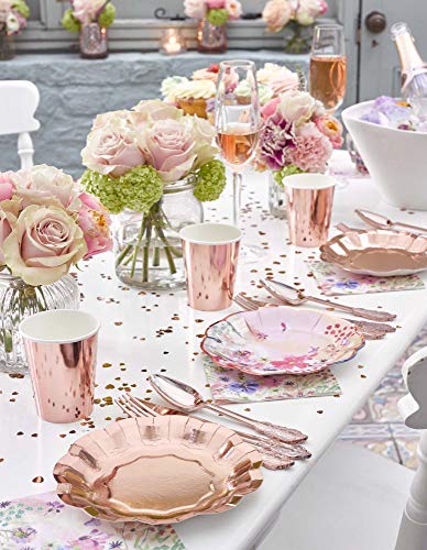 Talking Tables BG-CUPSET Blossom Party Paper Tea Cups, Pack of 12, Height 8cm, 3", Pink and Gold