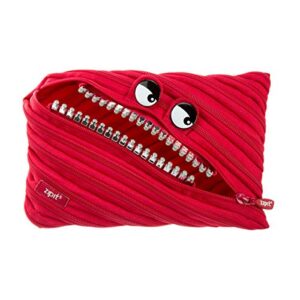 zipit grillz large pencil case for kids | pencil pouch for school, college and office | pencil bag for boys & girls (red)
