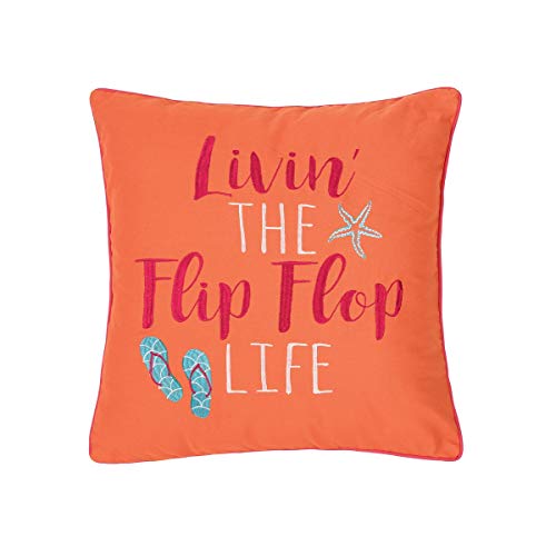 C&F Home Flip Flop Life Pillow Beach Summer Sandals Embroidered Throw Pillow Decor Decoration Throw Pillow for Couch Chair Living Room Bedroom 18" x 18" Orange