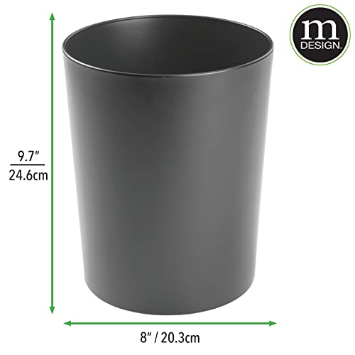 mDesign Round Metal Small 1.7 Gallon Recycle Trash Can Wastebasket, Garbage Container Bin for Bathrooms, Kitchen, Bedroom, Home Office - Durable Stainless Steel - Mirri Collection - 4 Pack - Dark Gray