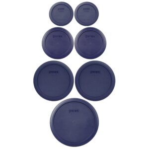 pyrex 7202-pc, 7200-pc, 7201-pc, 7402-pc dark blue 7pc plastic storage lid set, made in usa