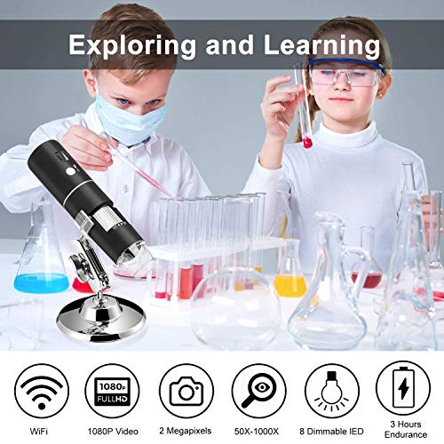 STPCTOU Wireless Digital Microscope 50X-1000X 1080P Handheld Portable Mini WiFi USB Microscope Camera with 8 LED Lights for iPhone/iPad/Smartphone/Tablet/PC
