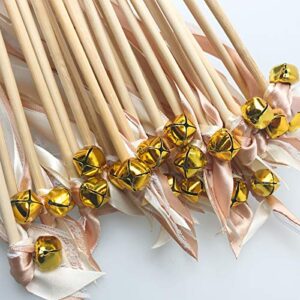 Cieovo 50 Pack Ribbon Fairy Wands Wedding Streamers with Bells, Silk Fairy Stick Wand Party Favors for Party Activities Baby Shower Holiday Celebration (Champagne lace)