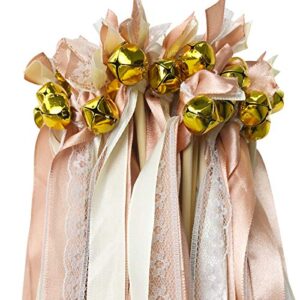 Cieovo 50 Pack Ribbon Fairy Wands Wedding Streamers with Bells, Silk Fairy Stick Wand Party Favors for Party Activities Baby Shower Holiday Celebration (Champagne lace)