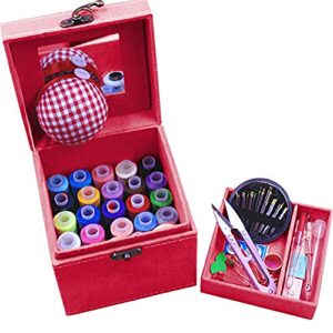tinton life 2 layers sewing kits with vintage box sewing accessories supplies kits for adults kids beginner travel sewing basket metal handle red