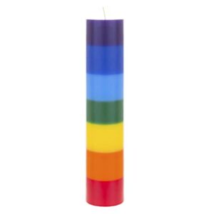 mega candles unscented multi color chakra round pillar candle, hand poured premium wax candles 2 inch x 9 inch, cotton wick, promotes positive energy, aids meditation, relaxation & more