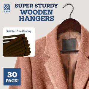 Zober Wooden Hangers 30 Pack - Non Slip Wood Clothes Hanger for Suits, Pants, Jackets w/Bar & Cut Notches - Heavy Duty Clothing Hanger Set - Coat Hangers for Closet - Vintage