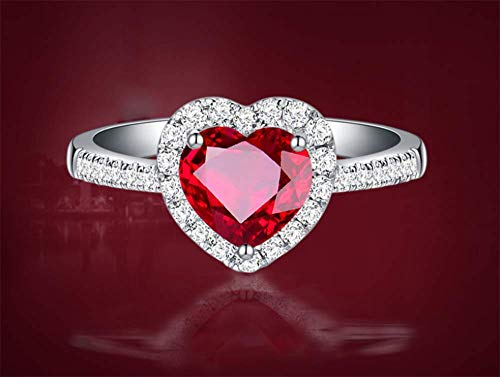 Dungkey Red Ruby Heart Shape Gemstone Sterling 925 Silver Wedding Rings for Women Bridal Fine Jewelry Engagement Bague Accessories (8)