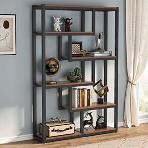 tribesigns way to origin 6-shelf industrial bookshelf, vintage etagere bookcase, 69 inch tall storage display staggered shelves with sturdy metal frame for home office, dark walnut