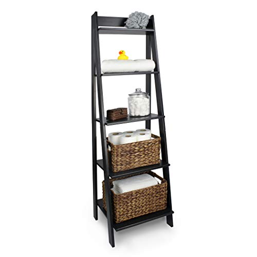 Adeptus 5 Shelf Ladder - Made from Solid Wood (Black)