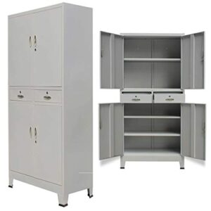 festnight tall steel office cabinet steel storage cabinet with 4 doors 2 drawers for storage steel 35.4"x15.7"x70.9" gray