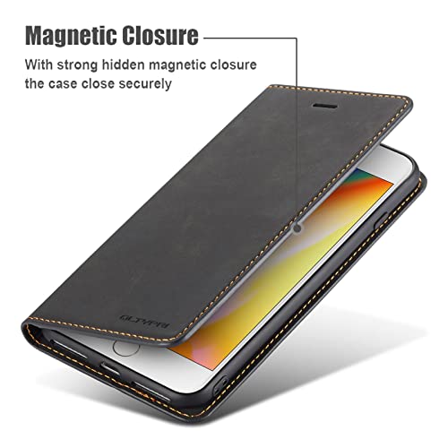 QLTYPRI Case for iPhone SE 2022 5G/iPhone SE 2020/iPhone 8/iPhone 7, Premium PU Leather Cover TPU Bumper with Card Holder Kickstand Magnetic Adsorption Flip Wallet Case for iPhone 7/8/SE2/SE3 - Black