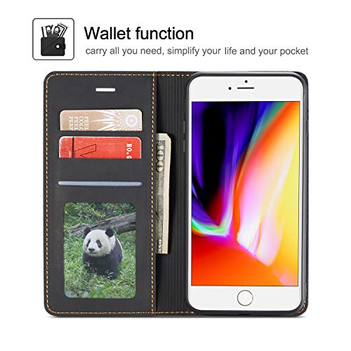 QLTYPRI Case for iPhone SE 2022 5G/iPhone SE 2020/iPhone 8/iPhone 7, Premium PU Leather Cover TPU Bumper with Card Holder Kickstand Magnetic Adsorption Flip Wallet Case for iPhone 7/8/SE2/SE3 - Black