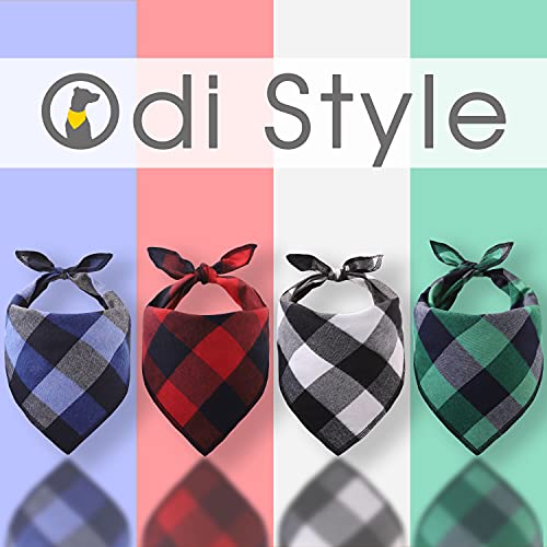 Odi Style Dog Bandana 4 Pack - Dog Bandanas Boy, Girl, Premium Durable Soft Lightweight Fabric, Buffalo Plaid Scarf for Medium and Large Dogs Pets, Black and White, Red, Green, Blue, Large