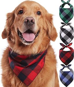 odi style dog bandana 4 pack - dog bandanas boy, girl, premium durable soft lightweight fabric, buffalo plaid scarf for medium and large dogs pets, black and white, red, green, blue, large