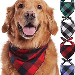 Odi Style Dog Bandana 4 Pack - Dog Bandanas Boy, Girl, Premium Durable Soft Lightweight Fabric, Buffalo Plaid Scarf for Medium and Large Dogs Pets, Black and White, Red, Green, Blue, Large