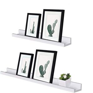 nbwood viva set of 2 photo ledge picture display floating wall shelf, white(24-inch 36-inch) 222