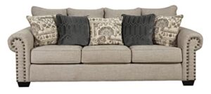 signature design by ashley zarina new traditional queen sofa sleeper with nailhead trim and 5 accent pillows, beige