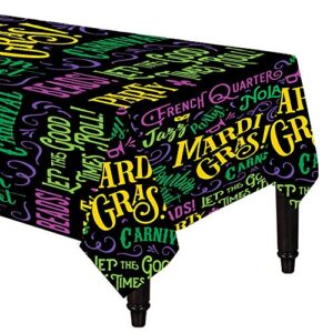 amscan mardi gras plastic tablecovers - 54" x 84" | multi-color | pack of 3