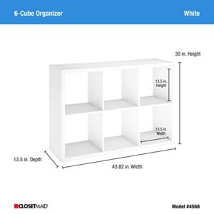 ClosetMaid 6 Cube Storage Shelf Organizer Bookshelf with Open Back, Vertical or Horizontal, Easy Assembly, Wood, White Finish