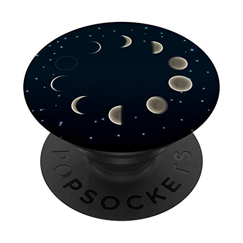 Cool Moon Phases Design on Black PopSockets PopGrip: Swappable Grip for Phones & Tablets