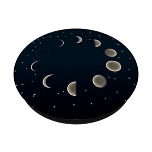 Cool Moon Phases Design on Black PopSockets PopGrip: Swappable Grip for Phones & Tablets