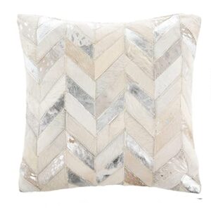 Safavieh Home Collection Brea Metallic Cowhide Silver (20" x 20") Pillow, 1 Count (Pack of 1)