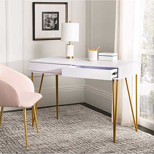 Safavieh Home Office Pine Modern White and Gold 2-drawer Desk