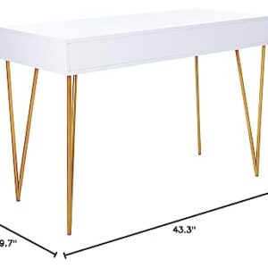 Safavieh Home Office Pine Modern White and Gold 2-drawer Desk