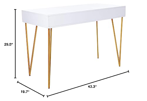 Safavieh Home Office Pine Modern White and Gold 2-drawer Desk