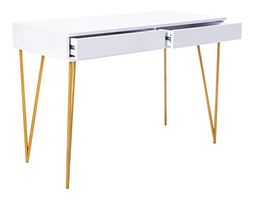 Safavieh Home Office Pine Modern White and Gold 2-drawer Desk