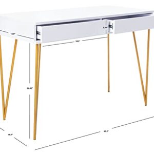 Safavieh Home Office Pine Modern White and Gold 2-drawer Desk