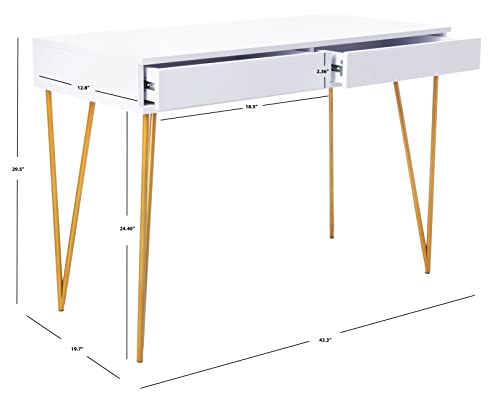 Safavieh Home Office Pine Modern White and Gold 2-drawer Desk