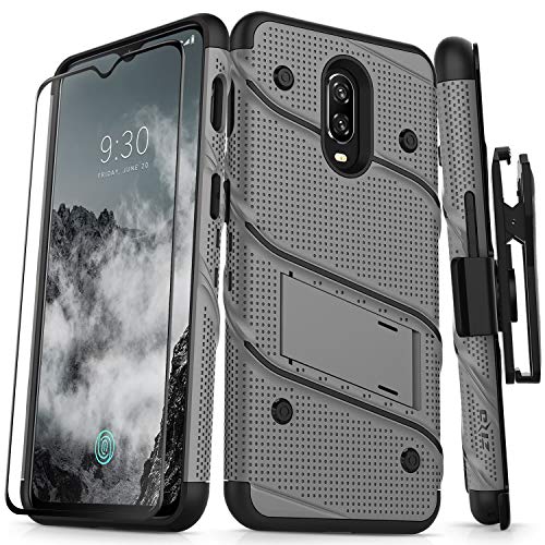 ZIZO Bolt Series OnePlus 6T Case Military Grade Drop Tested with Full Glass Screen Protector Holster and Kickstand MetalGray Black