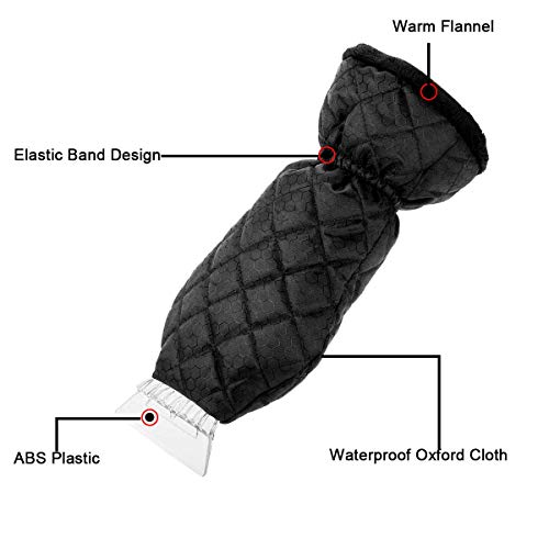 traderplus Waterproof Ice Scraper Mitten Snow Remover Glove with Lined of Thick Fleece for Car Windshield