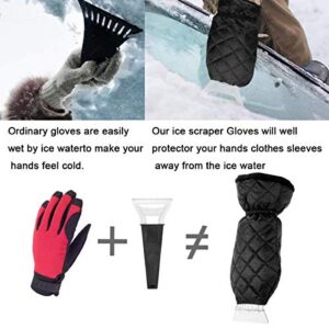 traderplus Waterproof Ice Scraper Mitten Snow Remover Glove with Lined of Thick Fleece for Car Windshield