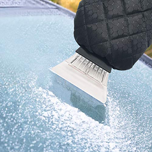 traderplus Waterproof Ice Scraper Mitten Snow Remover Glove with Lined of Thick Fleece for Car Windshield