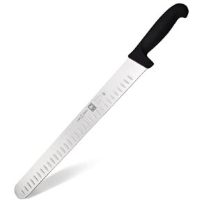 premium 14-inch slicing knife with granton edge by light 'n' mighty-high carbon german stainless steel carving knife for meat, whole turkey, brisket, large roasts-nsf certified ergonomic ham slicer