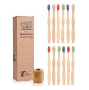 kids bamboo toothbrushes - 12 pack |bpa free soft bristles toothbrushes | eco-friendly, natural bamboo toothbrush set | biodegradable, compostable, wooden eco friendly by little footprint
