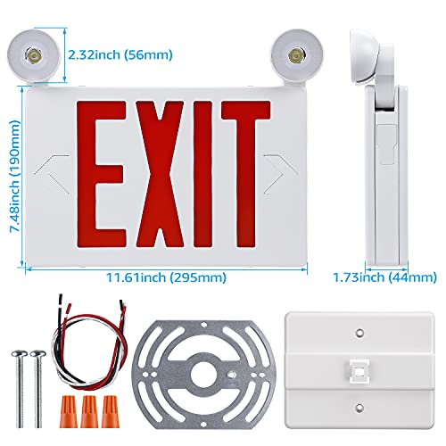 TORCHSTAR Red Exit Sign with Emergency Lights, UL 924, Two LED Adjustable Head, Emergency Exit Light with Battery Backup, Double Face, AC 120/277V, Exit Signs for Business, Damp Location, Pack of 4