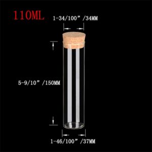 Glass Bottles Vials Jars Test Tube With Cork Stopper Empty 110ml Jars Glass Transparent Clear Bottles Corks 12units (110ml)