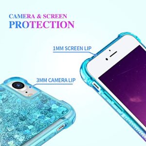 Ruky iPhone 6 6S 7 8 Case, iPhone SE 2020 & iPhone SE 2022 Case, Gradient Quicksand Series Glitter Bling Flowing Liquid Floating TPU Bumper Cushion Protective Women Girls Phone Case (Teal Purple)