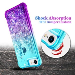 Ruky iPhone 6 6S 7 8 Case, iPhone SE 2020 & iPhone SE 2022 Case, Gradient Quicksand Series Glitter Bling Flowing Liquid Floating TPU Bumper Cushion Protective Women Girls Phone Case (Teal Purple)