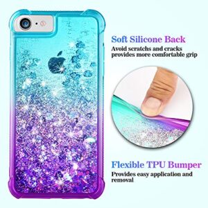 Ruky iPhone 6 6S 7 8 Case, iPhone SE 2020 & iPhone SE 2022 Case, Gradient Quicksand Series Glitter Bling Flowing Liquid Floating TPU Bumper Cushion Protective Women Girls Phone Case (Teal Purple)