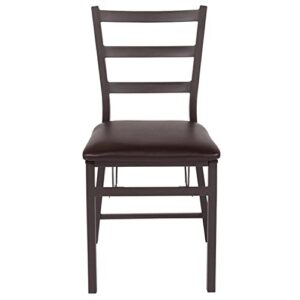 Flash Furniture 2 Pack HERCULES Series Brown Folding Ladder Back Metal Chair with Brown Vinyl Seat