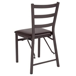 Flash Furniture 2 Pack HERCULES Series Brown Folding Ladder Back Metal Chair with Brown Vinyl Seat